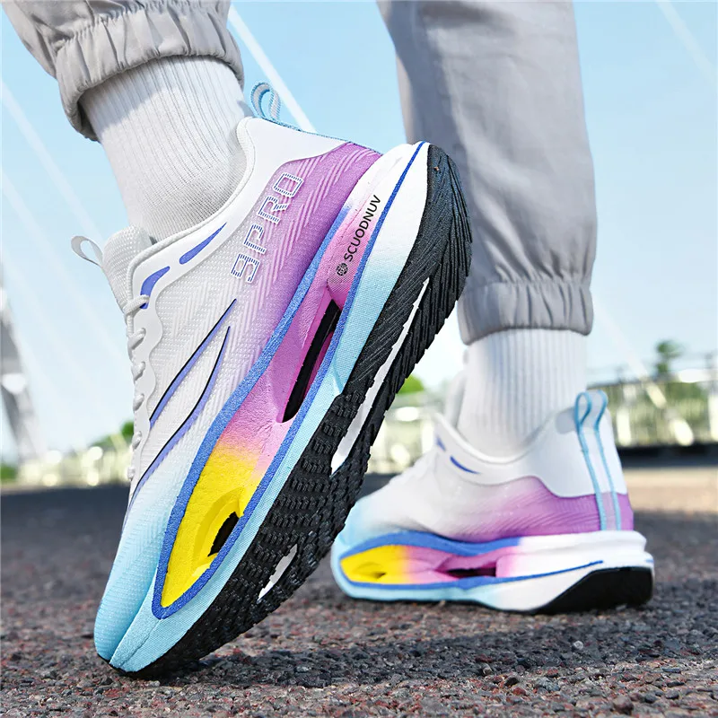 Herren-Freizeitsportschuhe, Paar-Modell 9Pro, Herren-Laufschuhe für Wettkämpfe, trendige Sportschuhe mit Farbverlauf und Mesh-Obermaterial, atmungsaktive, leichte und strapazierfähige Laufschuhe mit dicker Sohle und hoher Elastizität, die Stöße absorbieren, ideal für Outdoor-Fitness-Training. – Detail 23