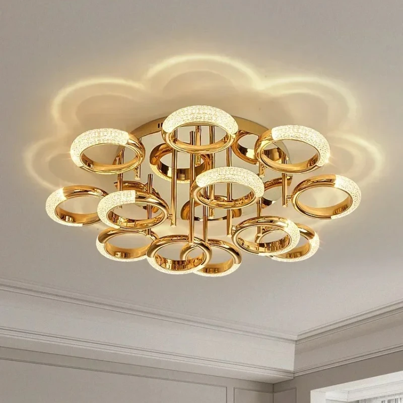 

Modern Luxury Gold Circle Ring Ceiling Lights Acrylic Luster Led Living Room Lamps Lighting Home Decor Bedroom Fixtures