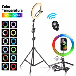 10 Inch RGB Selfie Ring Light 15 Colors Flash Modes Dimmable USB Ring Lamp Photo Studio For Phone Makeup Youtobu Live Makeup