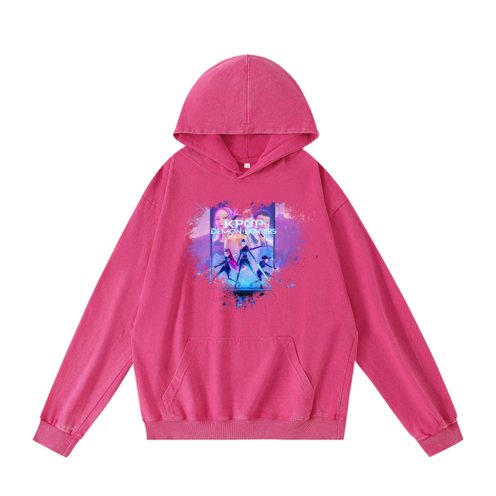 

KPop Demon Hunters Retro Hooded Sweatshirt Mens Woman Vintage Pullover Sweatshirt With Pocket Oversized Personalitied Top