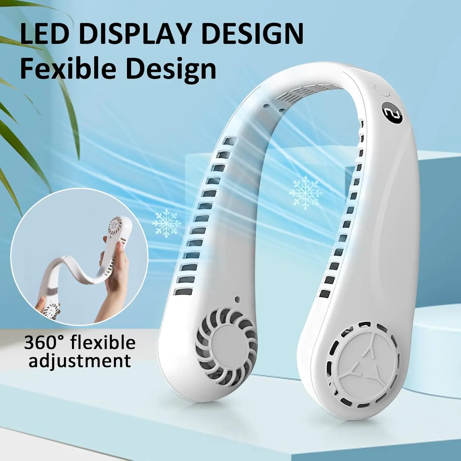 2026 New Upgrade Portable Bladeless Hanging Neck Fans With Screen Display And 5 Speeds Levels, USB Rechargeable, 360° Cooling