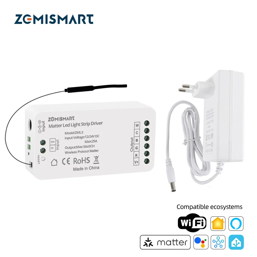 Zemismart Matter WiFi Led Light Strip Driver RGBCW Support Homekit Smartthings Google Home Alexa Home Assistant Homey via Matter