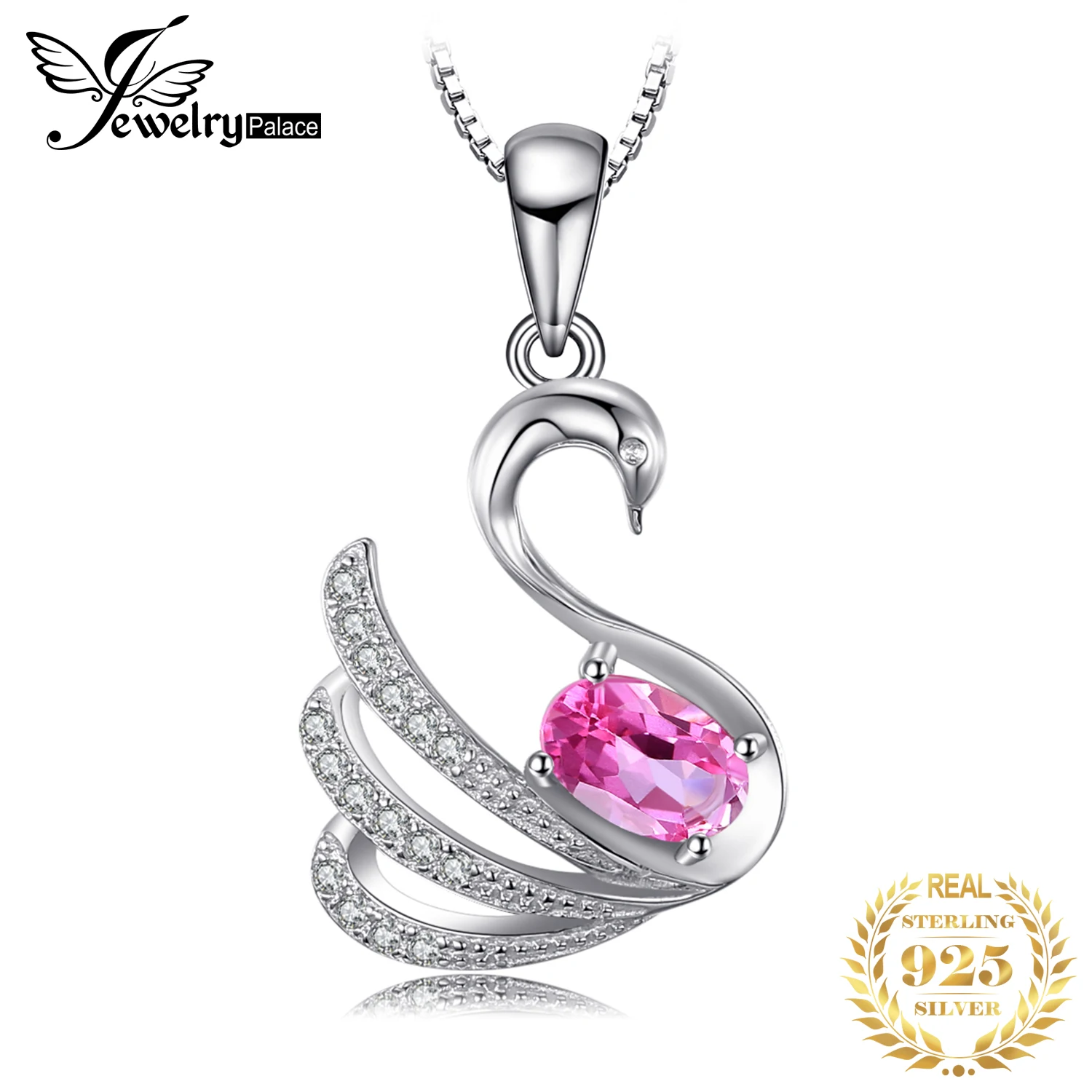 JewelryPalace Swan Oval Natural Pink Topaz 925 Sterling Silver Pendant Necklace for Woman Gemstone Fine Jewelry Without Chain