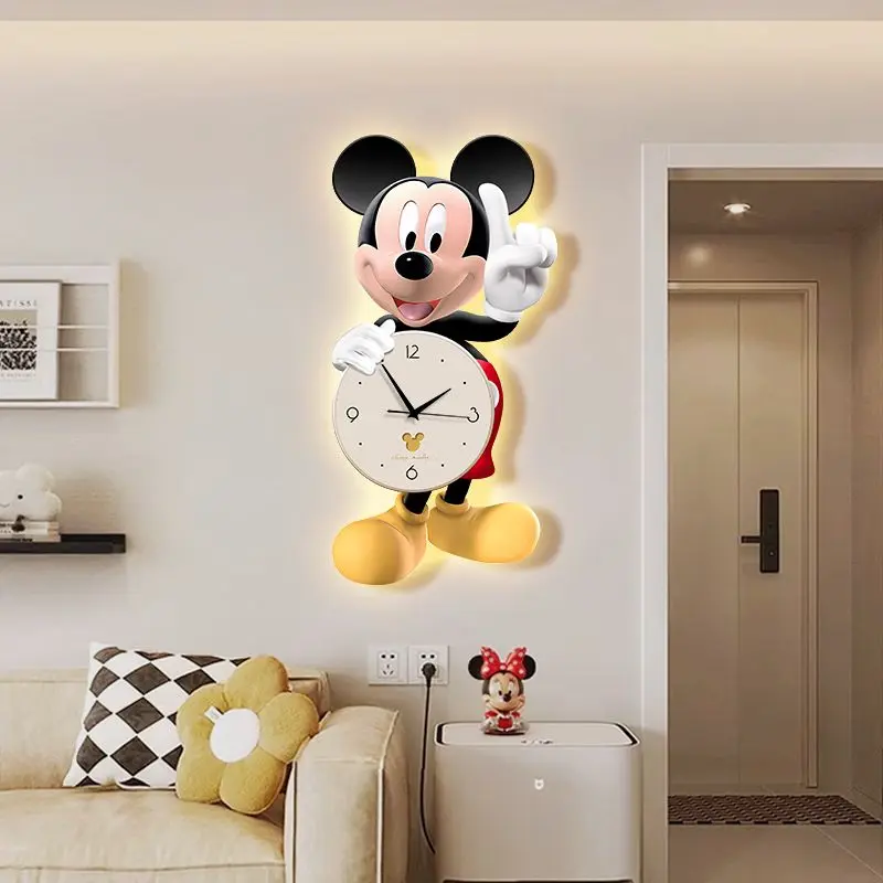 

Disney cute Mickey Mouse cartoon shape simple modern living room TV background wall fashion personality ornament hanging clock