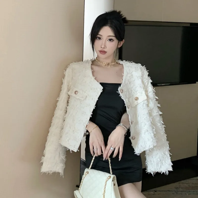 

Korean Casual Tweed Jackets Elegant Fashion Woolen Outerwears Chaquetas Casaco High Quality French Lady Short Coats For Women