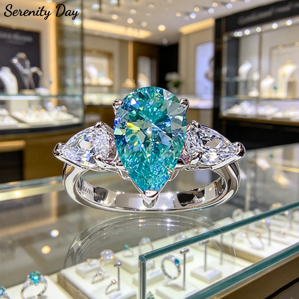 Serenity 1-3ct Pear Cut Blue Green/Pink Moissanite Rings for Women Lab Diamond Eternity Rings S925 Sterling Silver Bands Jewelry