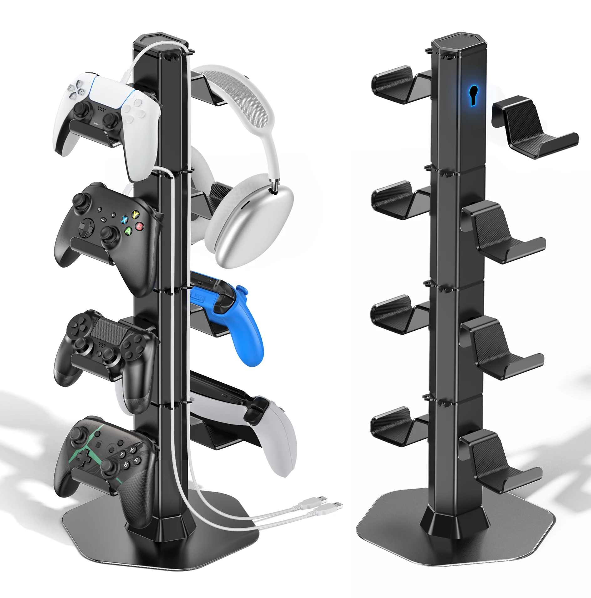 وحدة تحكم وحامل سماعة الرأس للمكتب مع منظم كابل الشاحن وحامل سماعة الرأس لأجهزة Xbox/ PS5/ PS4/ Switch Universal Storage