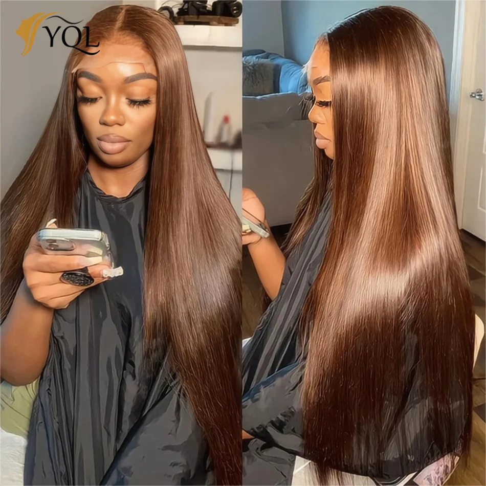 Dark Brown Straight 13X4 Lace Front Wig Chocolate Brown Bone Straight Lace Frontal Human Hair Wig Highlight Transparent Lace Wig