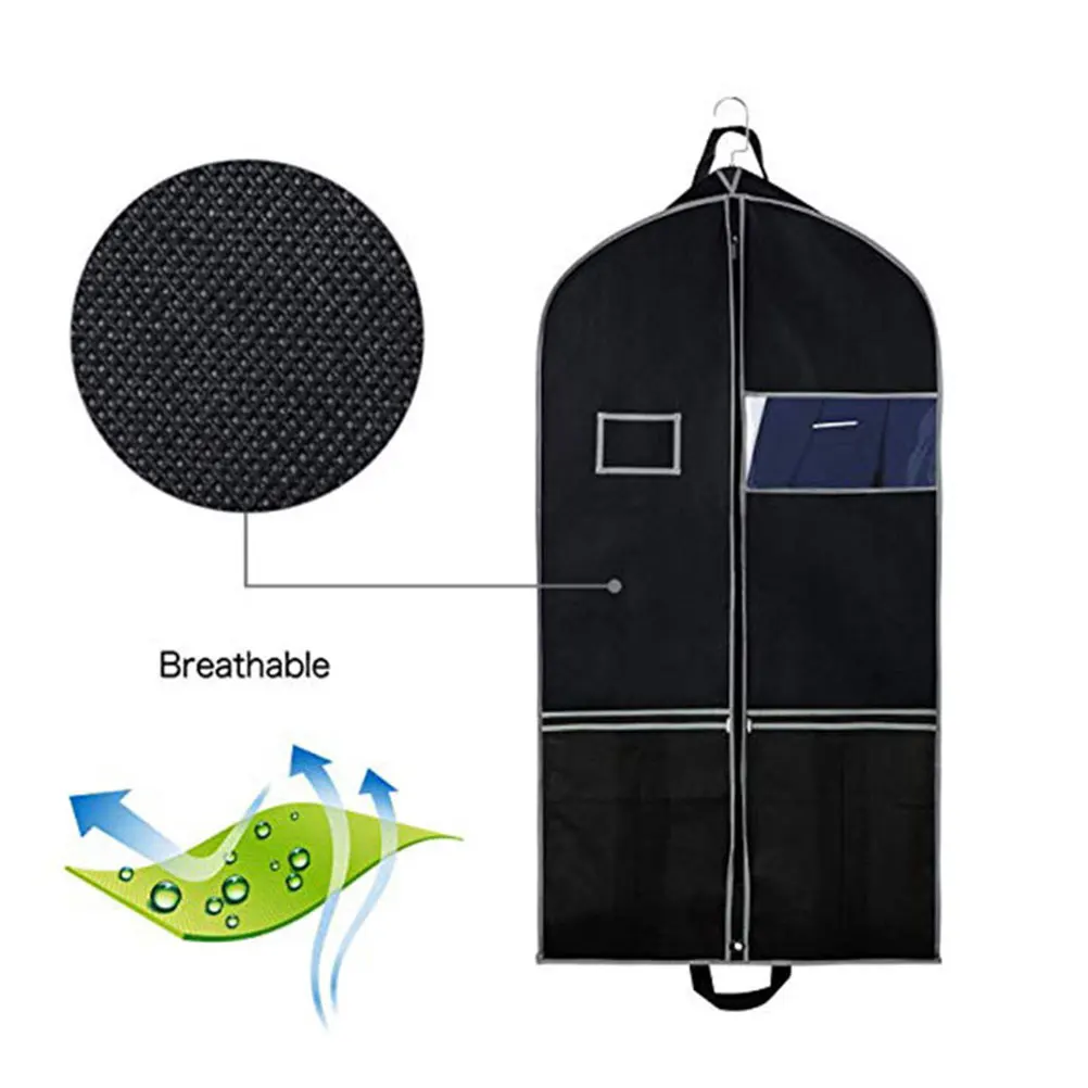 

1pc Dustproof Storage Bag Clothing Cover Suit Travel Formal Dress Black Nonwoven Zipper Lightweight Foldable Winter Clothes Home