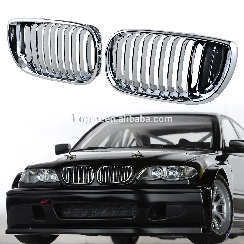 Chrome Euro Front Upper Kidney Grille For 02-05 BMW E46 Grille 3 Series 320 325 330 4D (Pair)