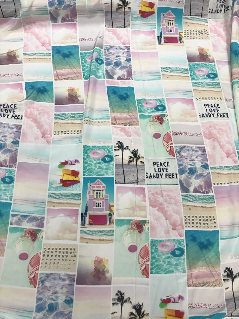 Beach Photo Print Pure Silk Designer Fabric Lightweight Summer Shirting Material, Creative Apparel Textile