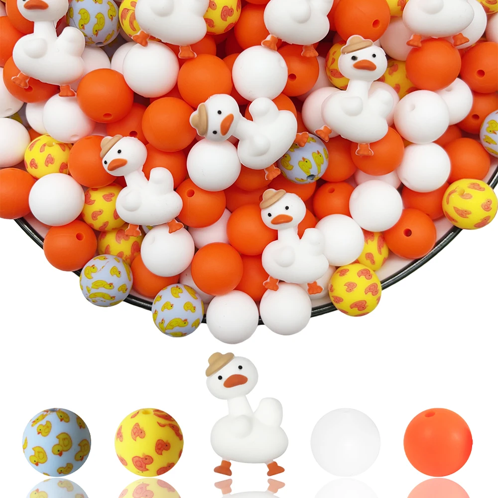 33Pcs White Cute Duck Silicone Beads Set - Suitable for DIY Keychains, Bracelets, Decorative Pens, and Pendants - Ideal as a Gift