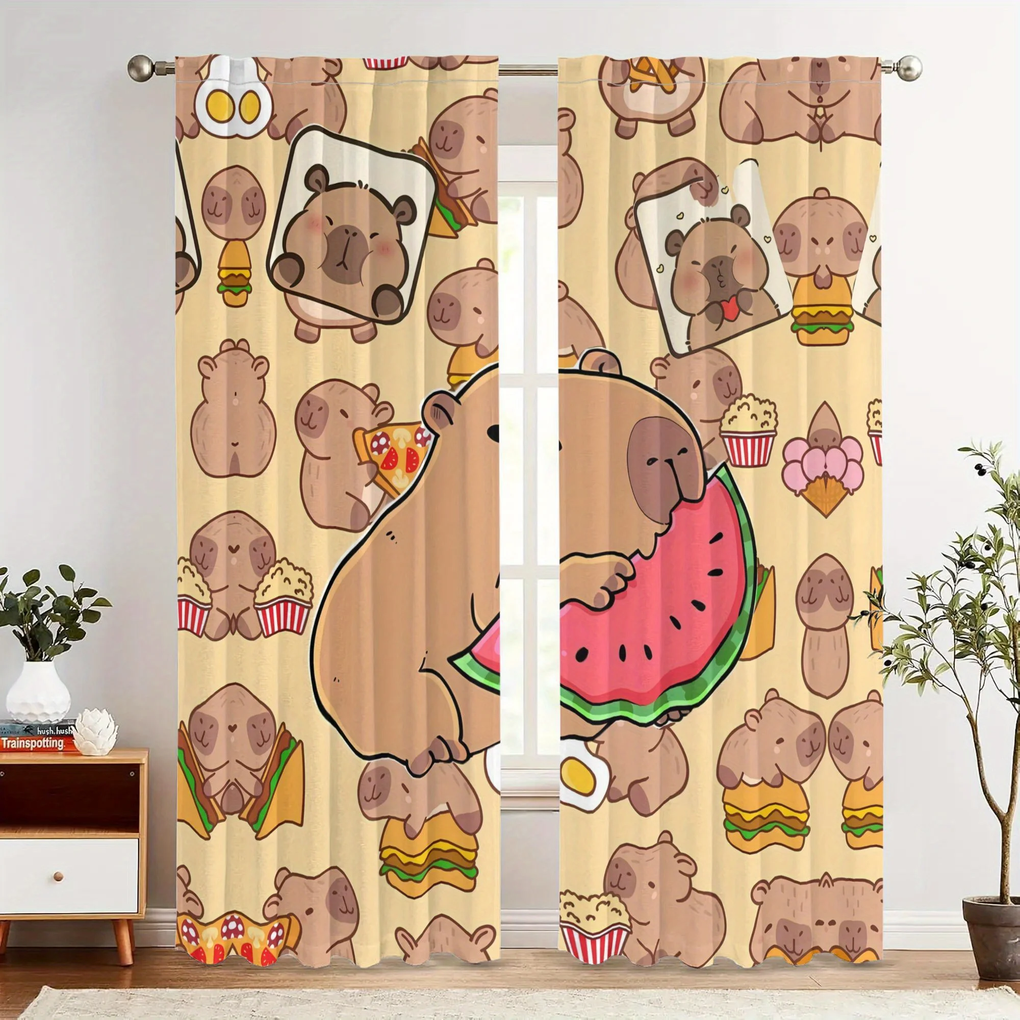 Adorable Cartoon Bears Pattern Curtains Pair 2pcs Cute Kids Nursery Window Curtain Decor for Playroom Beige Wall Art
