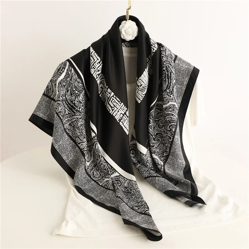 Luxury Brand Women Scarf Satin Silk Print Designer Hijabs Female Neckerchief Scarves Wrap Headband Bandana