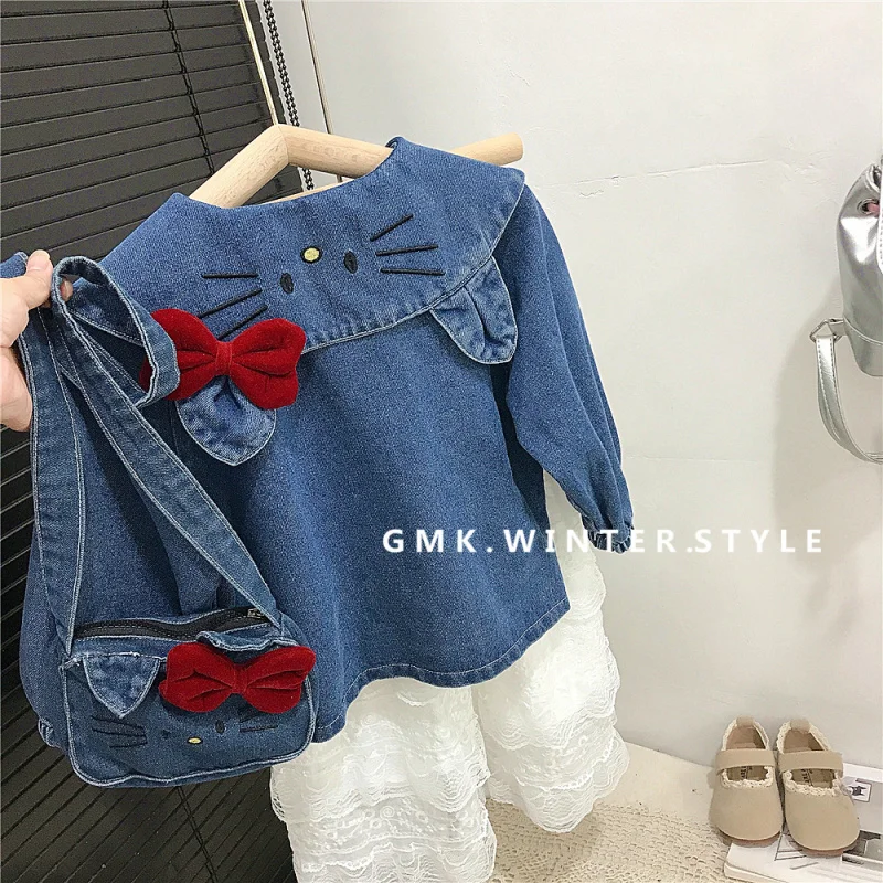 

Girls Embroidered Doll Collar Denim Jacket New Autumn Children's Jacket Baby Spring and Autumn Top