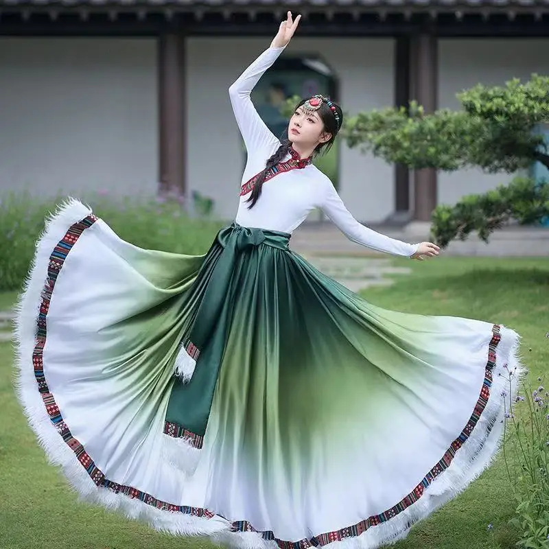 

Classic Tibetan Dance Costume Ethnic Minority Flying Goddess Skirt Halloween Christmas Carnival Stage Performance Large Hem Suit