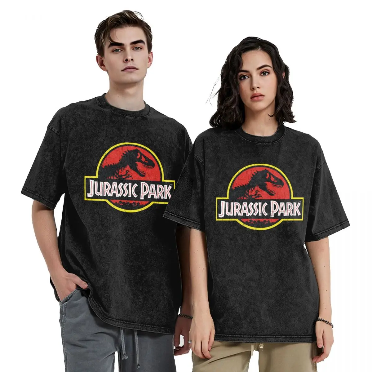 Jurassic Park Gewassen T-Shirt Streetwear Hiphop Vintage T-Shirt Tees Mannen Vrouwen Katoen Harajuku Graphic