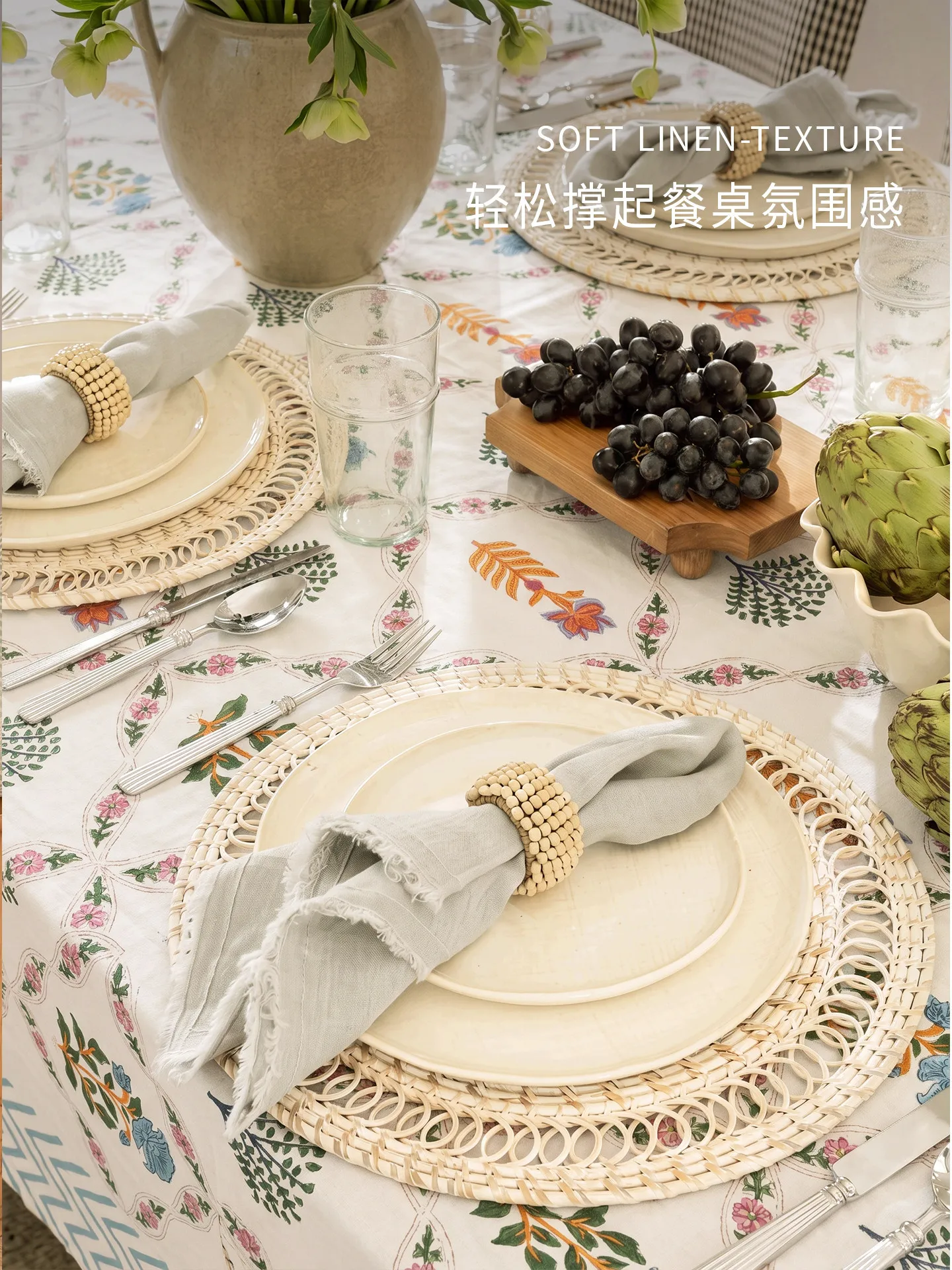 Provence-style Vacation Tablecloth French Country Floral Rectangular Dining Tablecloth Outdoor Camping Homestay Decoration Mat