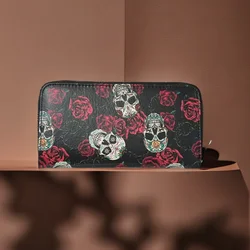 Retro skull boy and girl wallet long zipper printed pu wallet