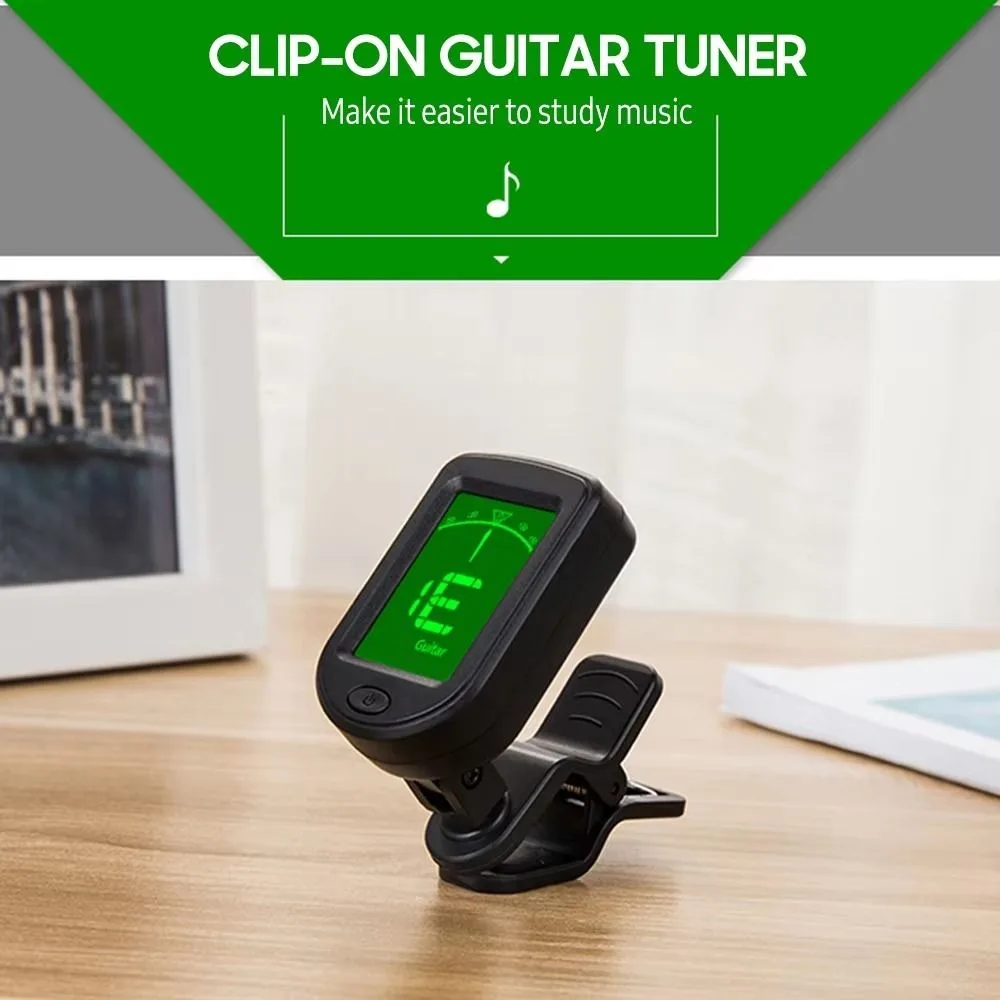 Clip on Mini Guitar Tuner Mini LCD Display String Instruments Tuner 360° Rotatable Rechargeable Clip-on Tuner for Guitar