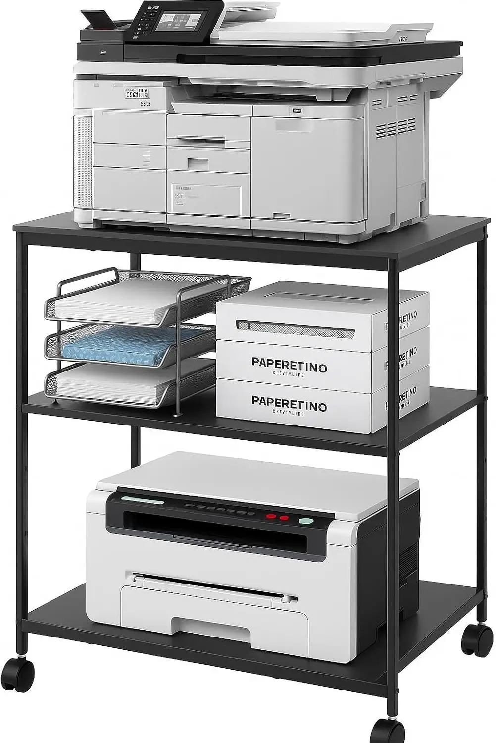 

Heavy Duty 3-Tier Printer Stand with Locking Wheels, Large Table Shelf Holds 100 lbs per Shelf for Office or Home Use