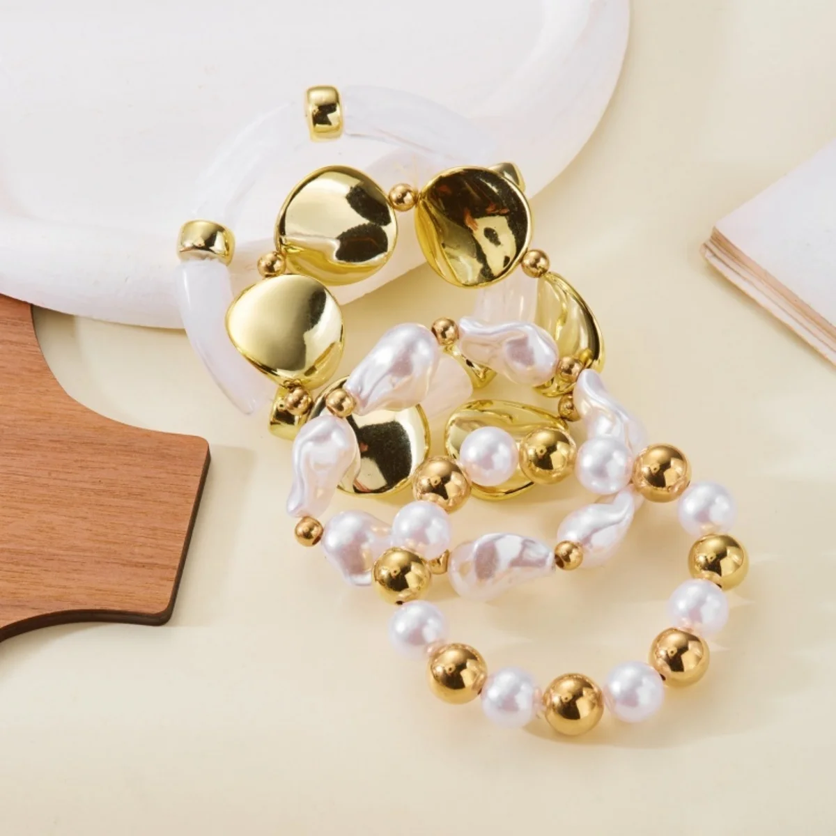 Exaggerated Baroque Irregular Imitation Pearl Bracelets For Women Men Lava CCB Heart Thick Chain Stackable Bangle Punk Jewelry