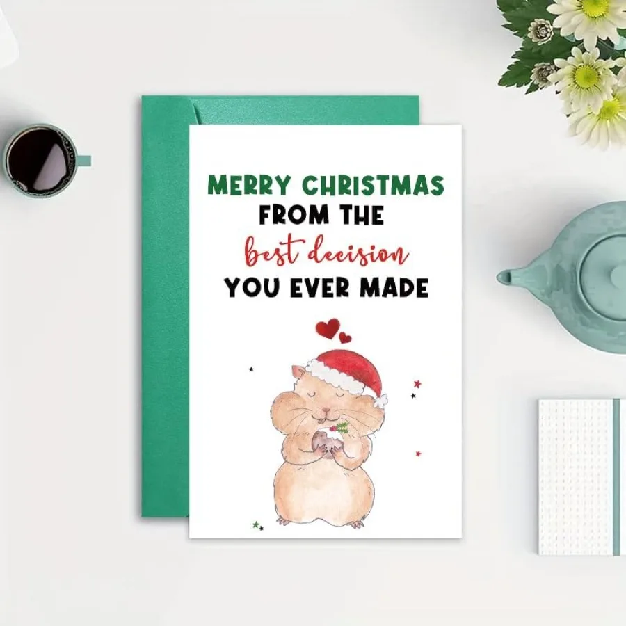 بطاقة تهنئة مضحكة لعيد الميلاد مع تصميم هامستر لطيف، بطاقة تهنئة لعطلة عيد الميلاد المجيد للأصدقاء والعائلة #5