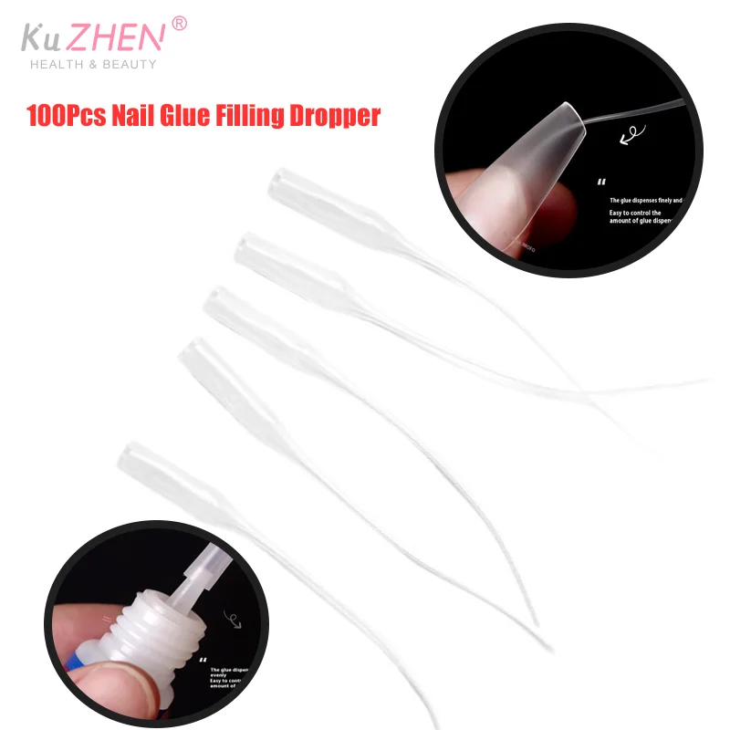 100Pcs/Pack Nail Glue Sealant Joint Filling Dropper Plastic Superfine Glue Bottle Tips Extender Precision Applicator Accessories