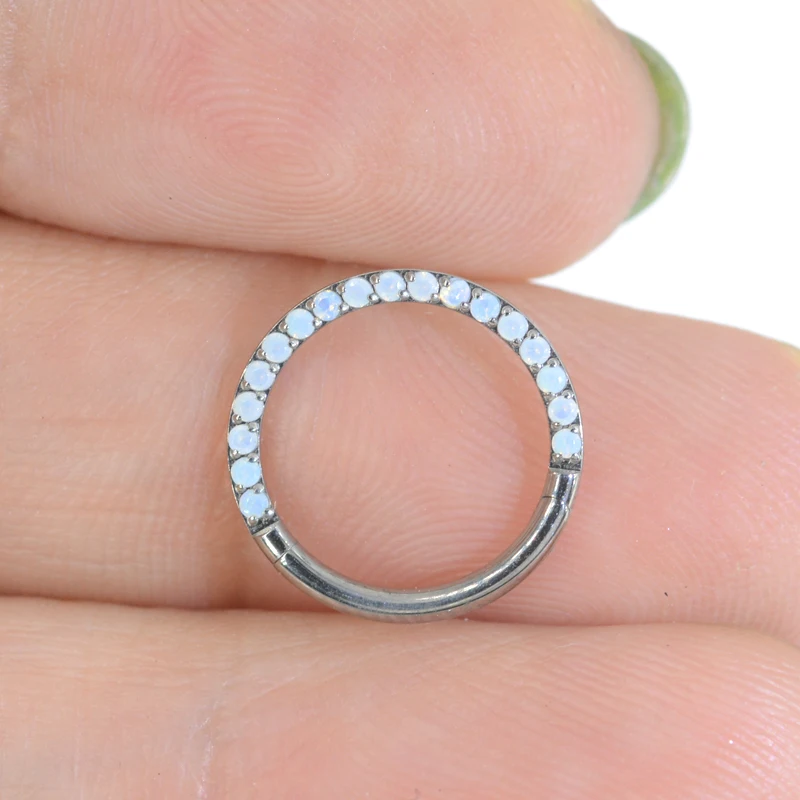 New Titanium Septum Piercing Nose Ring 8-10mm Opal Hinged Segment Clicker Ear Cartilage Earrings Helix Lip Piercing Body Jewelry