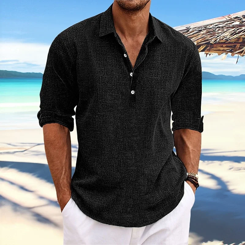 Men's plus Size  Color Linen Casual Shirt Long Sleeve Collared Breathable Comfortable Lightweight Summer Fashion Top