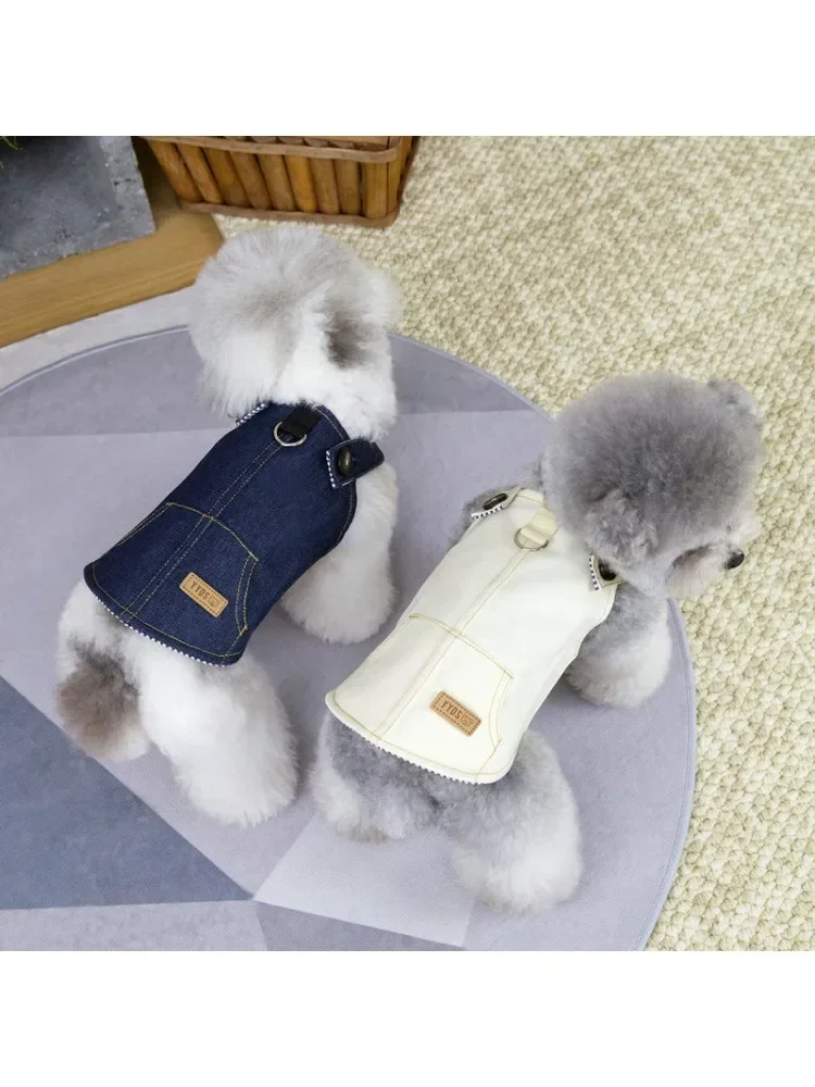 DOGNew Summer and Autumn Pet Clothes for Dogs and Cats, Cute Pomeranian Yorkie Teddy Style, 26 Cool Denim Tank Top