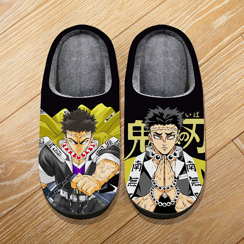 Custom Size Winter Soft Warm Cartoon Slippers For Adult Kids Anime Demon Slayer Iguro Obanai Cosplay Indoor Cute Slippers