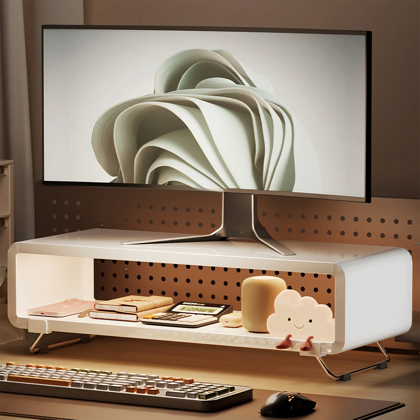 Desktop Computer Monitor Riser Stand Office Desk Notebook Elevation Support Bracket Metal Material Simple Style Storage Shelf