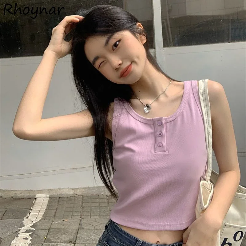 8 Colors Tanks Tops Women Simple Kawaii College Sleeveless Hotsweet Crop Slim All-match Tender Girlish Ulzzang Casual Stylish