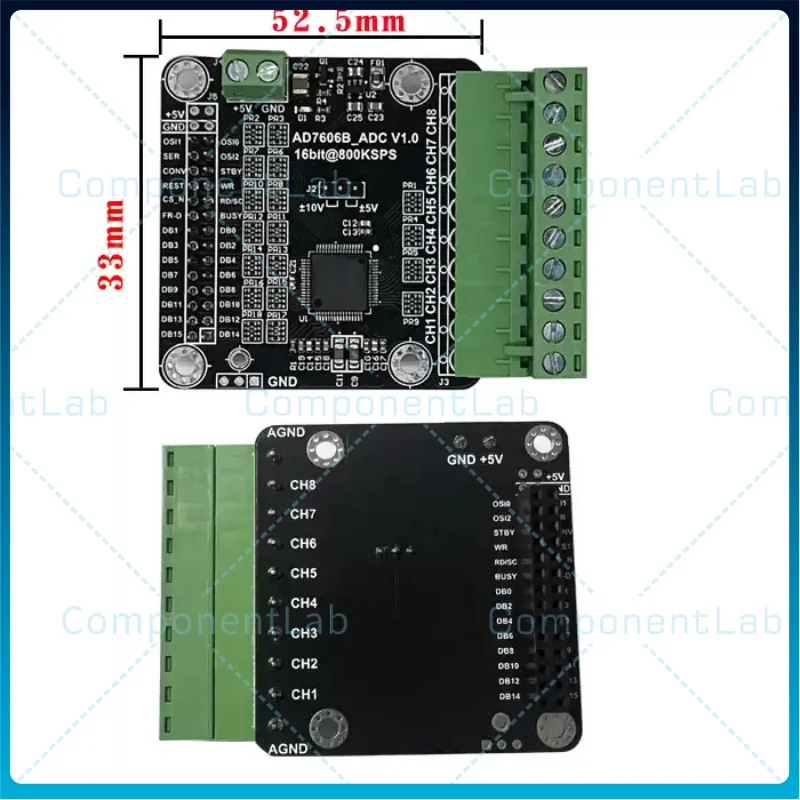 AD7606B Data Acquisition Module, 16-bit 8-Channel Synchronous Sampling ADC, 800K Sampling Rate, Single & Bipolar Input