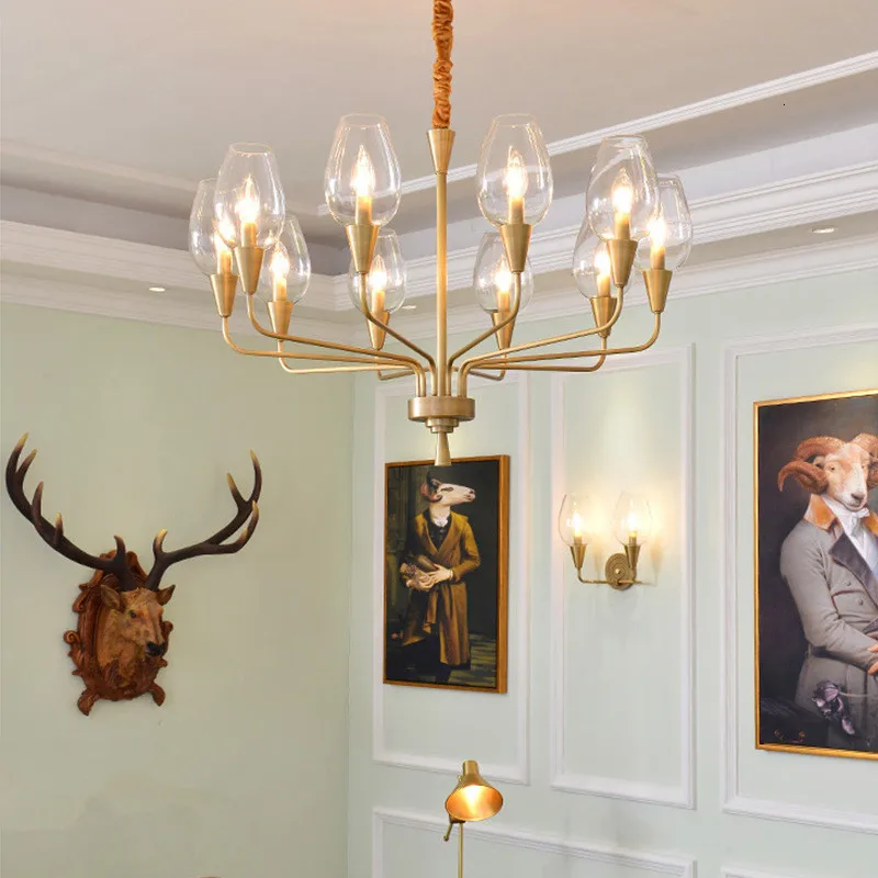 

REVEN Modern Dimmable Ceiling Light Chain Customizable Chandelier Luster Glass Brass 3 Color Change for Living Room Hotel