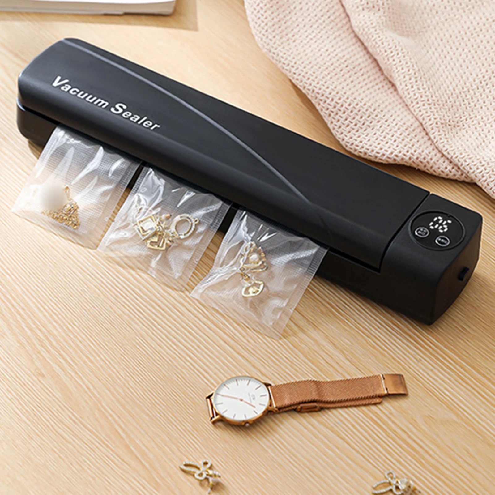 Food Vacuum Sealer Machine Kitchen Preserver -80KPA Strong Suction Automatic Packaging Fast Sealing Digital Timing Display for