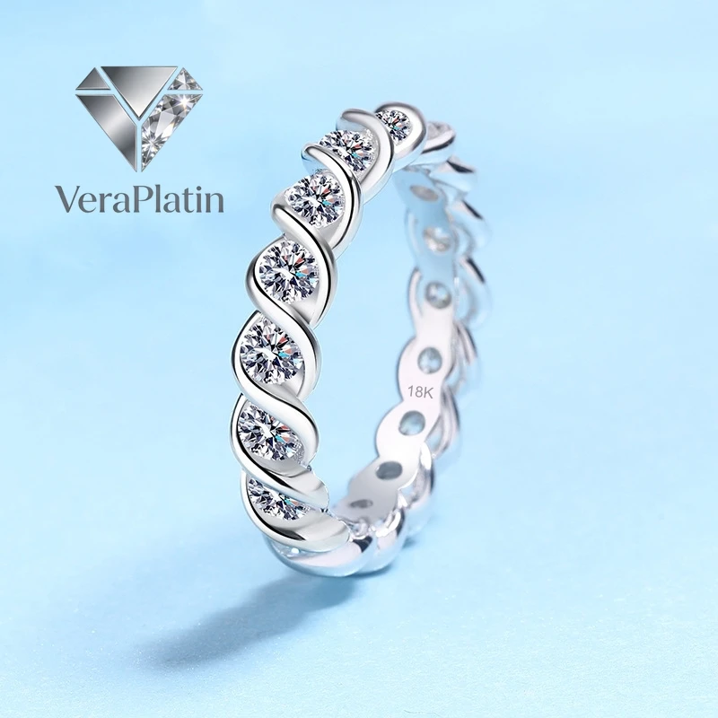 

ВераПлатин Женское обручальное кольцо из белого золота 18 карат с муассанитом 1.7 карата, подарок на День святого Валентина для девушки, на день рождения, PT950