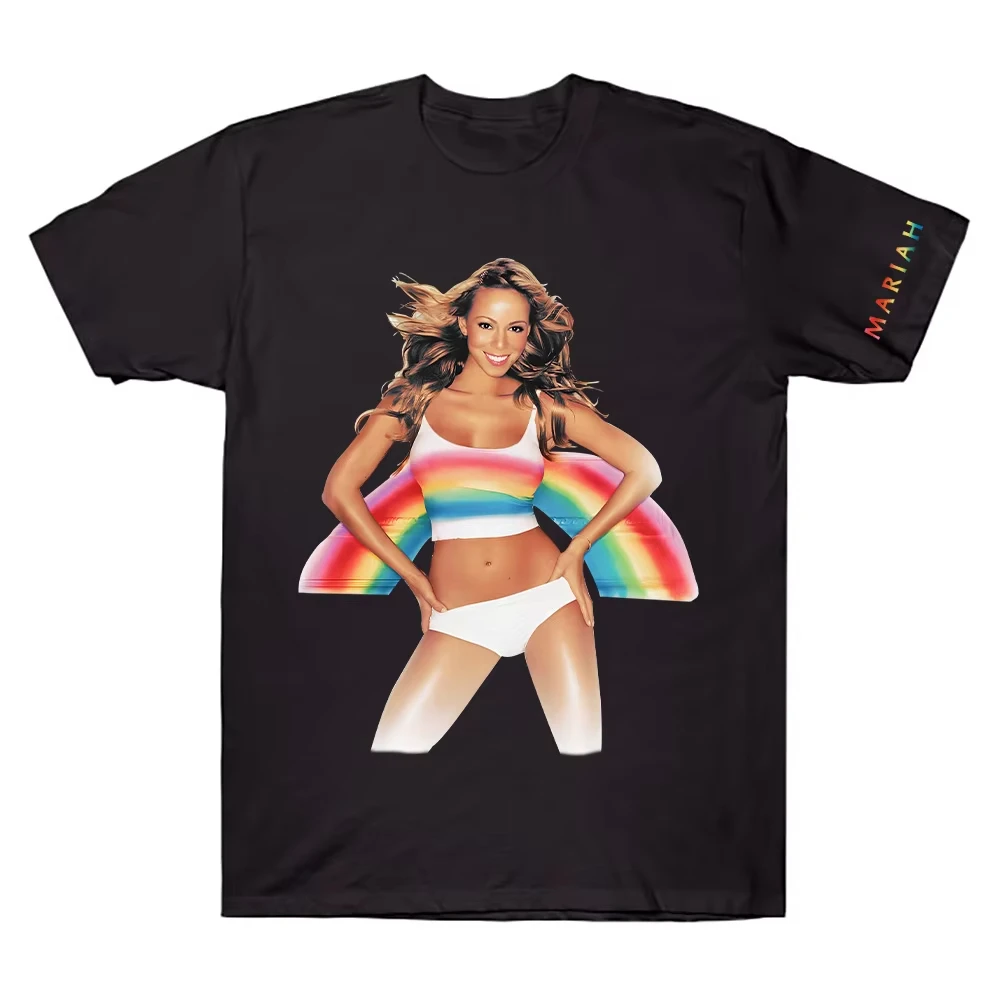 Camiseta Arco-Íris Mariah Carey para Homens e Mulheres, Camisetas Criativas de Algodão, Gola Redonda, Manga Curta, Camiseta Estampada de Alta Qualidade