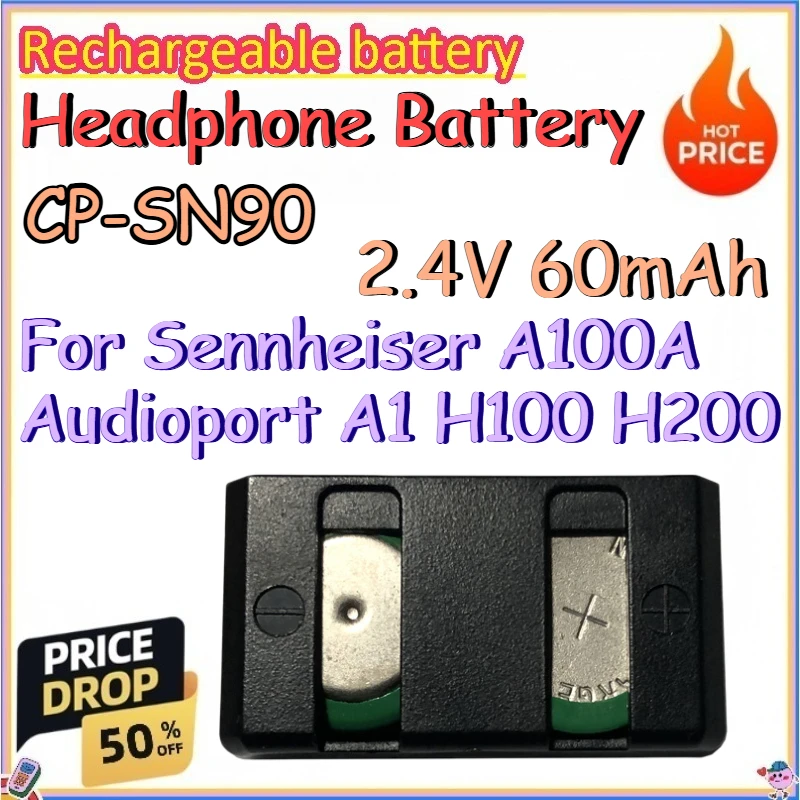 CP-SN90 2.4V 60mAh Headphone Battery for Sennheiser A100A Audioport A1 H100 H200 Replace Lithium-ion Battery