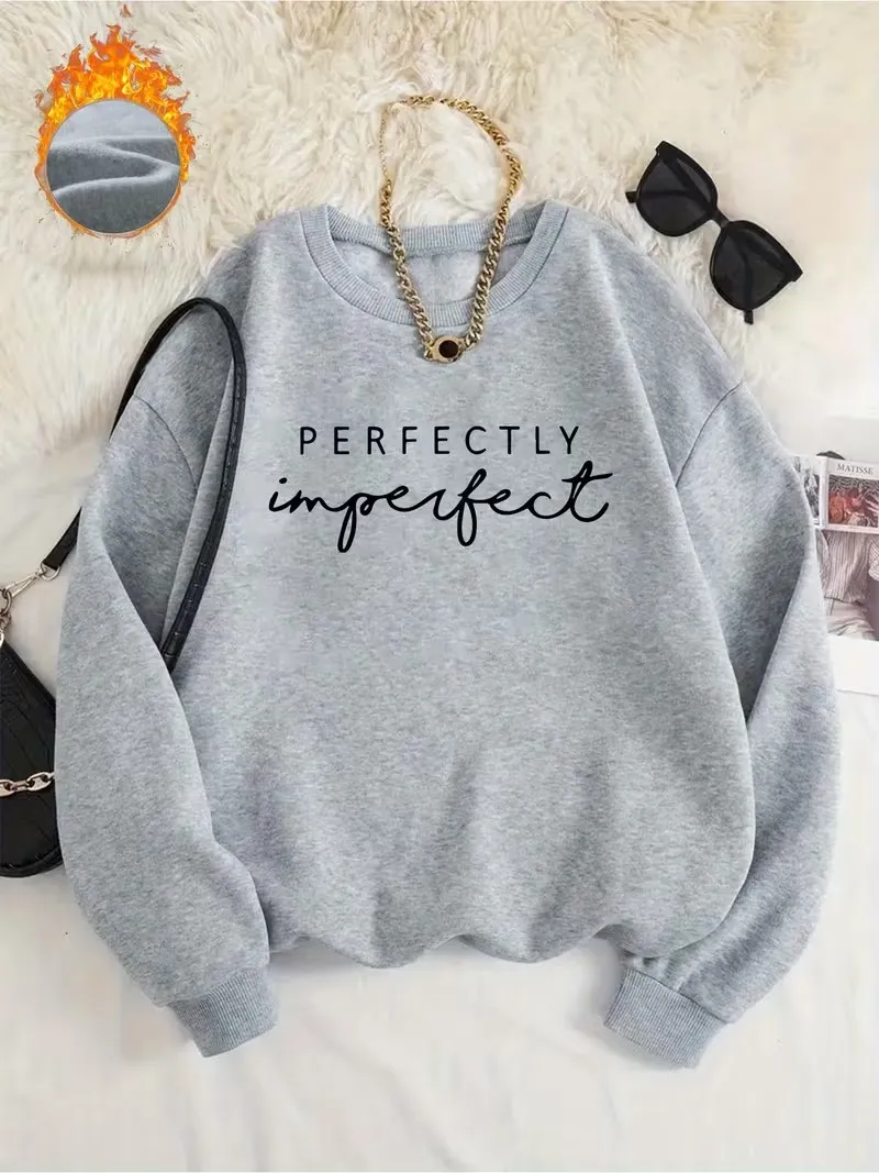 90s Graphic Perfectly Imperfect Letter Print Womens Hoodies Y2k Fleece Sweatshirt Fashion O-Neck Pullover Casual Hoody
