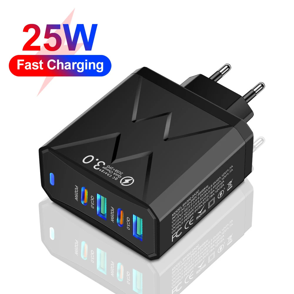100W Total USB C Wall Charger Fast Charging Mobile Phone USB PD QC3.0 Charger EU/US/KR for iPhone Xiaomi Huawei Travel Charger
