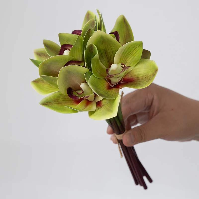 Flores artificiales de seda, ramo pequeño de orquídeas, Magnolia, cymbidio, decoración de boda y fiesta en casa, Primavera, 6 unidades por lote