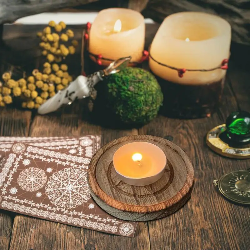 Astrology Pentagrams Candlestick Table Pentacles Altars Plate Candle Holders Wood Divination Ceremony Candlestick Boards