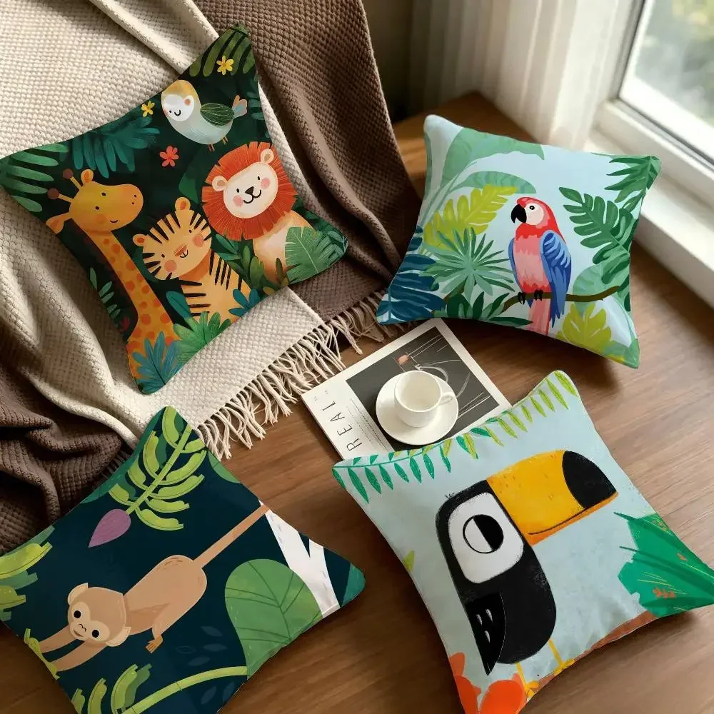 Cute Forest Wildlife Jungle Animals Pillow Cushion Cover Pillowcase Living Room Sofa Home decorative pillowcase