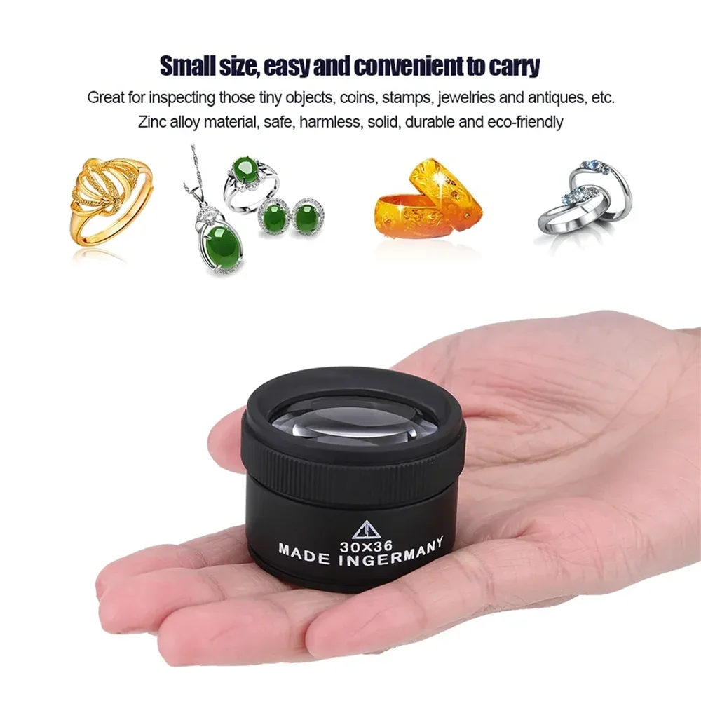 Optical Magnifying Glass 30x36 Portable Pocket LED Handheld Magnifier for Jewelry Coin Stamps Electronics Watch Repair