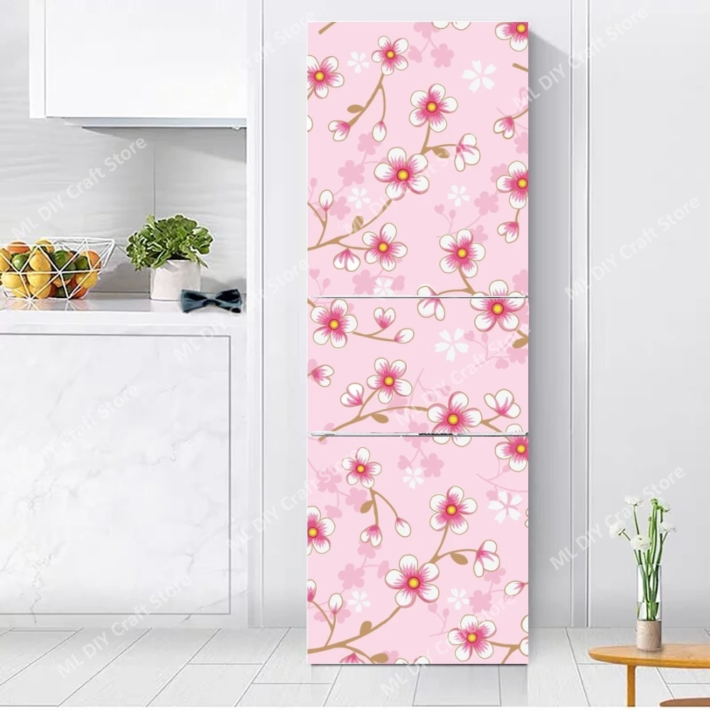 Cherry Blossom Sakura Flower Self-adhesive Refrigerator Sticker Decorative Pattern Refrigerator Door PVC Waterproof Wall Sticker