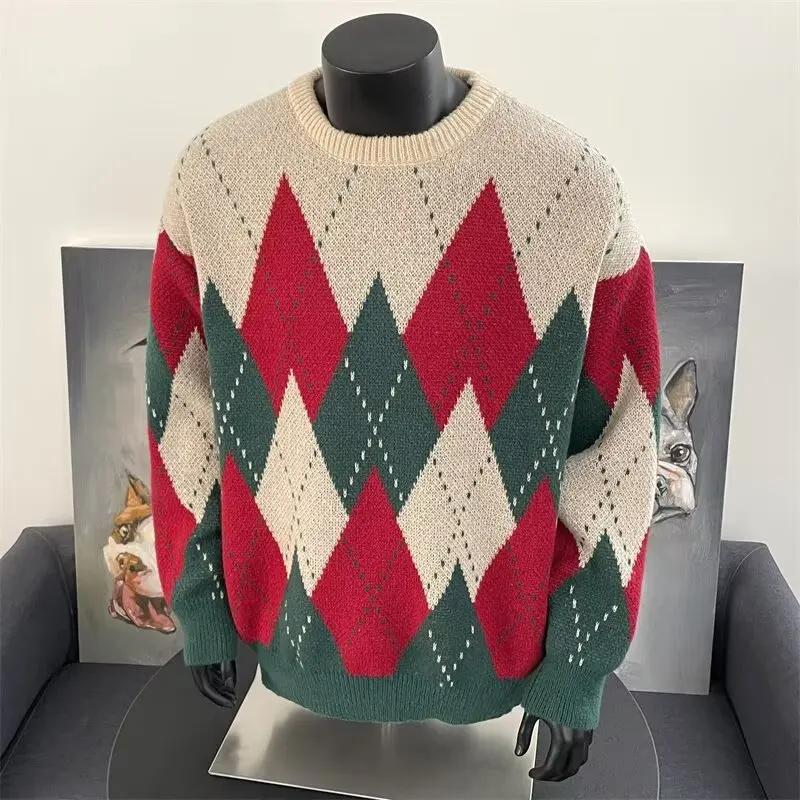 男性用チェッカーカラーブロックセーター,クラシックセーター,暖かいトップス,ファッショナブルな服,アメリカン,新しい,2020