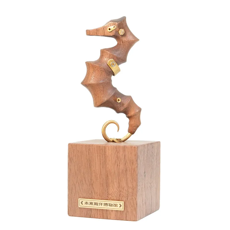 Black walnut desktop ornament gift, ocean hand-carved creature underwater world solid wood, creative home accessories