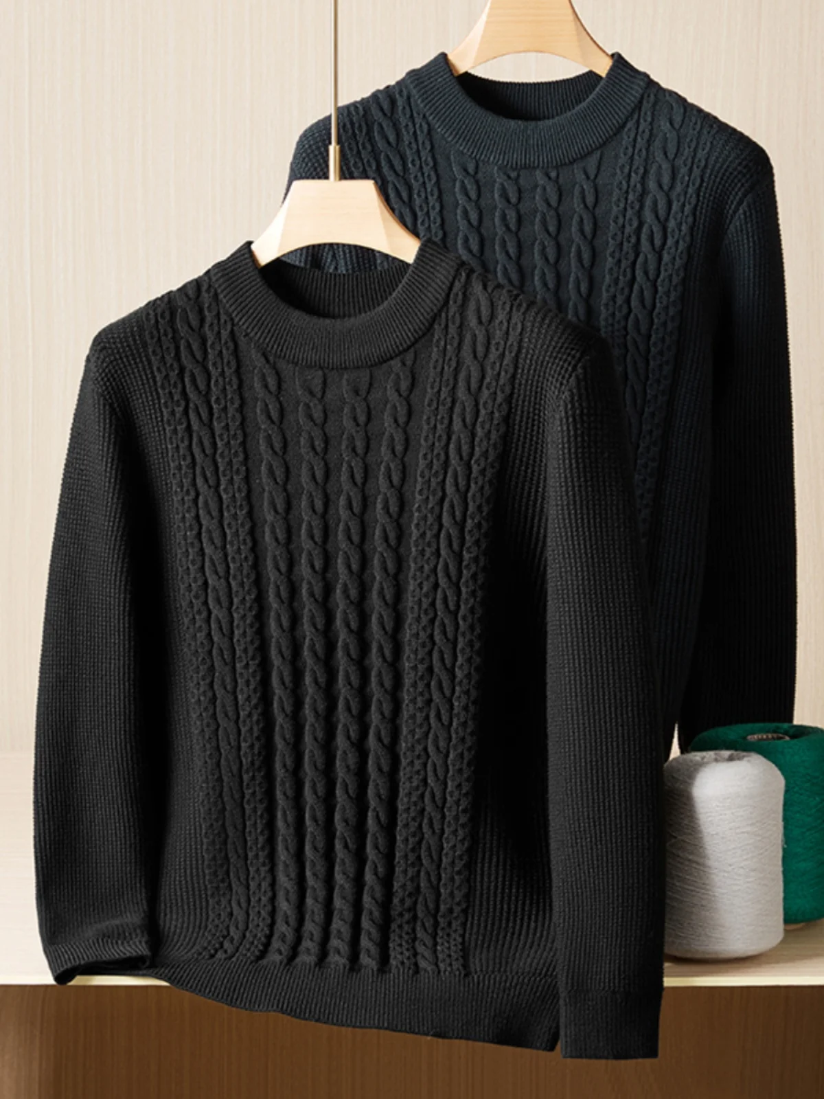 

Утепленный мужской свитер с длинным рукавом и воротником-стойкой, большого размера, вязаный, теплый, зимний, модный, повседневный, из смесового полиэстера